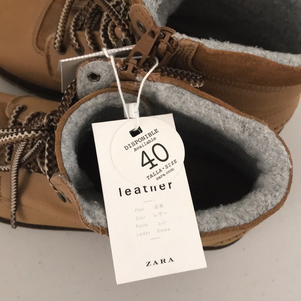 NWT ZARA KID’S LEATHER BROWN BOOTS EU 40 ZIPPER - Picture 2 of 8